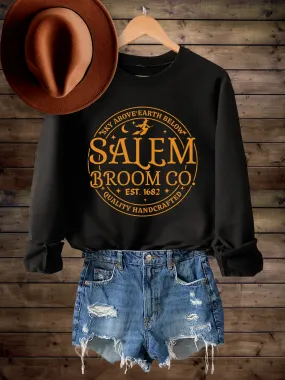 Halloween Women's Salem Broom Company Crewneck Sweatshirt, Funny Halloween Witch Shirt